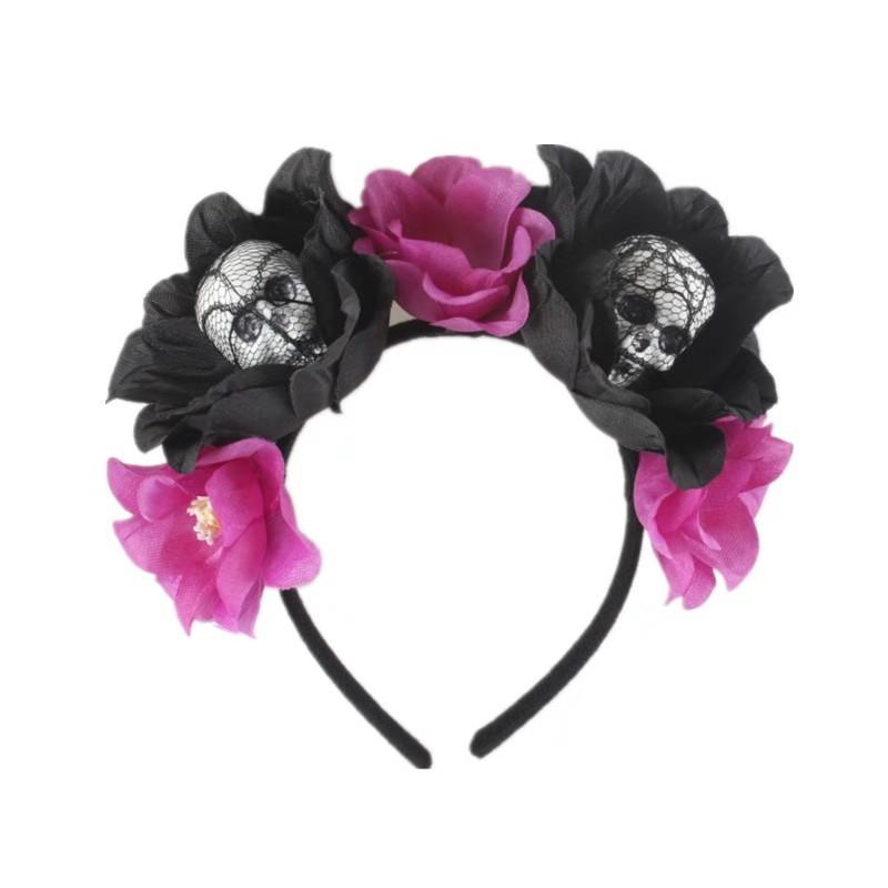 Simulated Flower Button Halloween Headband Holiday Party Foam Skull Horror Headdress