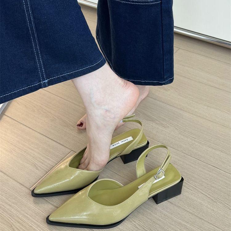 French high-end bag head sandals women's 2025 summer new temperament thick heel not tired feet pointed word with single shoes