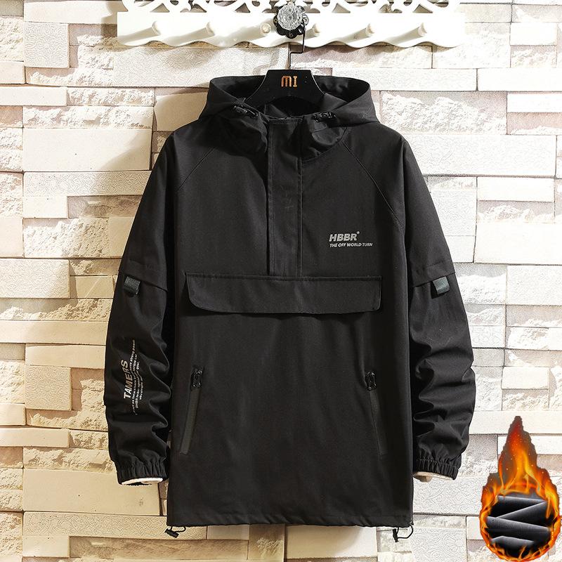 2023 Spring Hooded Casual Men's Jacket Street Style Windbreaker Bomber Jacket Men's Jacket 3 Warmth To Choose from