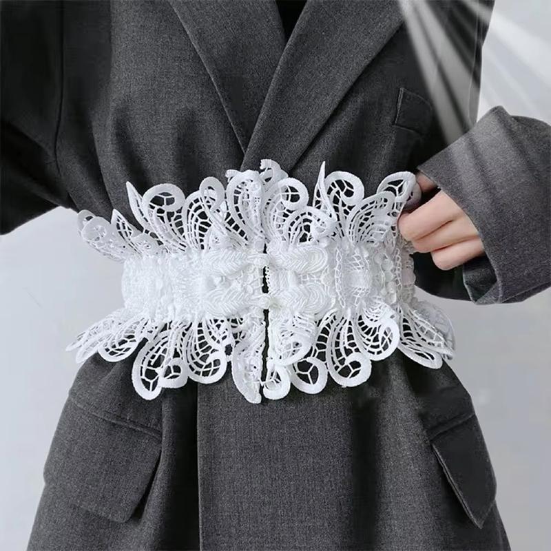 Vintage Lace Wide Waist Belt For Women Elastic Buckle Cinch Belt For Dress Blouse Elegant Female Waist Styling Decor Accessory