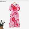 ZANZEA Rochie lungă cu mânecă scurtă și guler rotund, casual, cu imprimeu floral, pentru femei