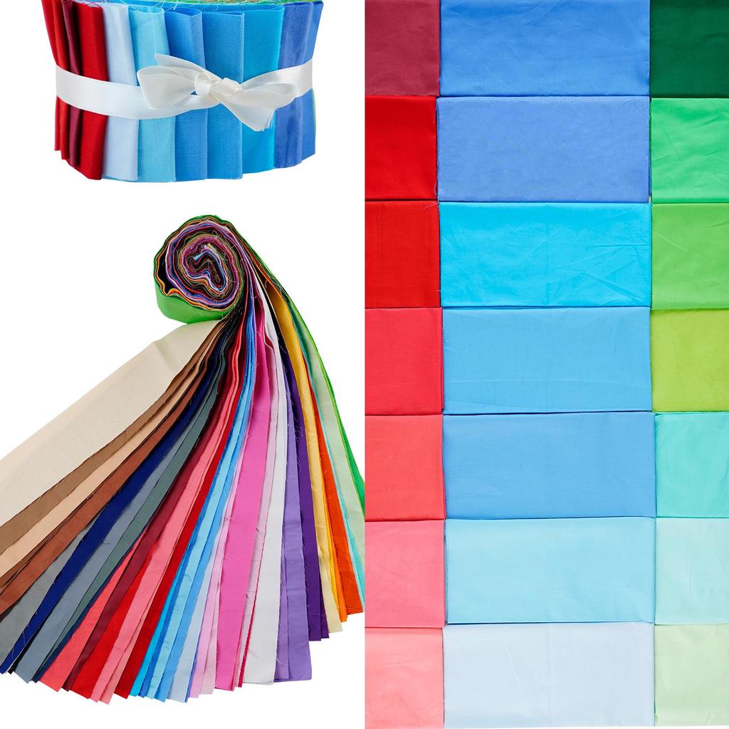 Handmade 7-Color Cotton Patchwork Fabric Set - Twill Solid & Patterned Designs