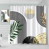 Fabric Geometric Shower Curtain, Mid-Century Modern Geometric  Herringbone Chevron Blue Black Gray Square Bathroom Decoration