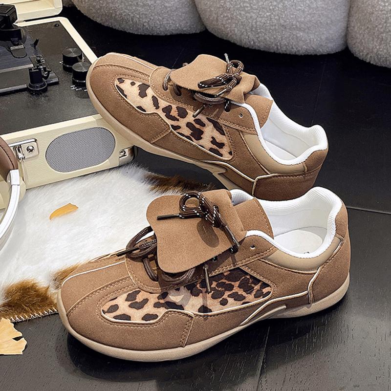 fashion Women's Fashion Leopard Flat Sports Shoes Lightweight Lace Up Running Sneakers Women Casual All-Match Non Slip Womens Trainers
