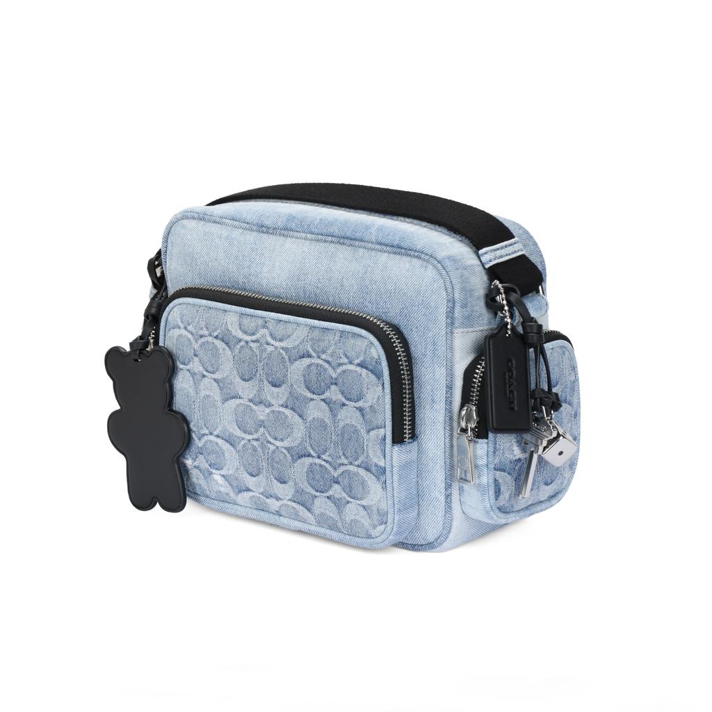 Coach Cargo Monogram Fashion Simple Casual Camera Bag Zipper Closure Shoulder Bag Medium Men Bags Denim-Blue CEA06-SVNIM