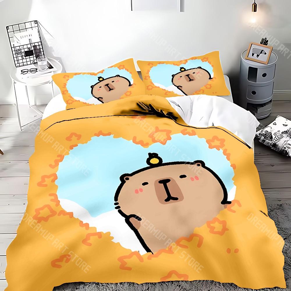 Cute Cartoon Capybara Duvet Pillowcase Bedding Set Adult Boy Girl Bedroom Decoration Children Gift Single Double Large Size