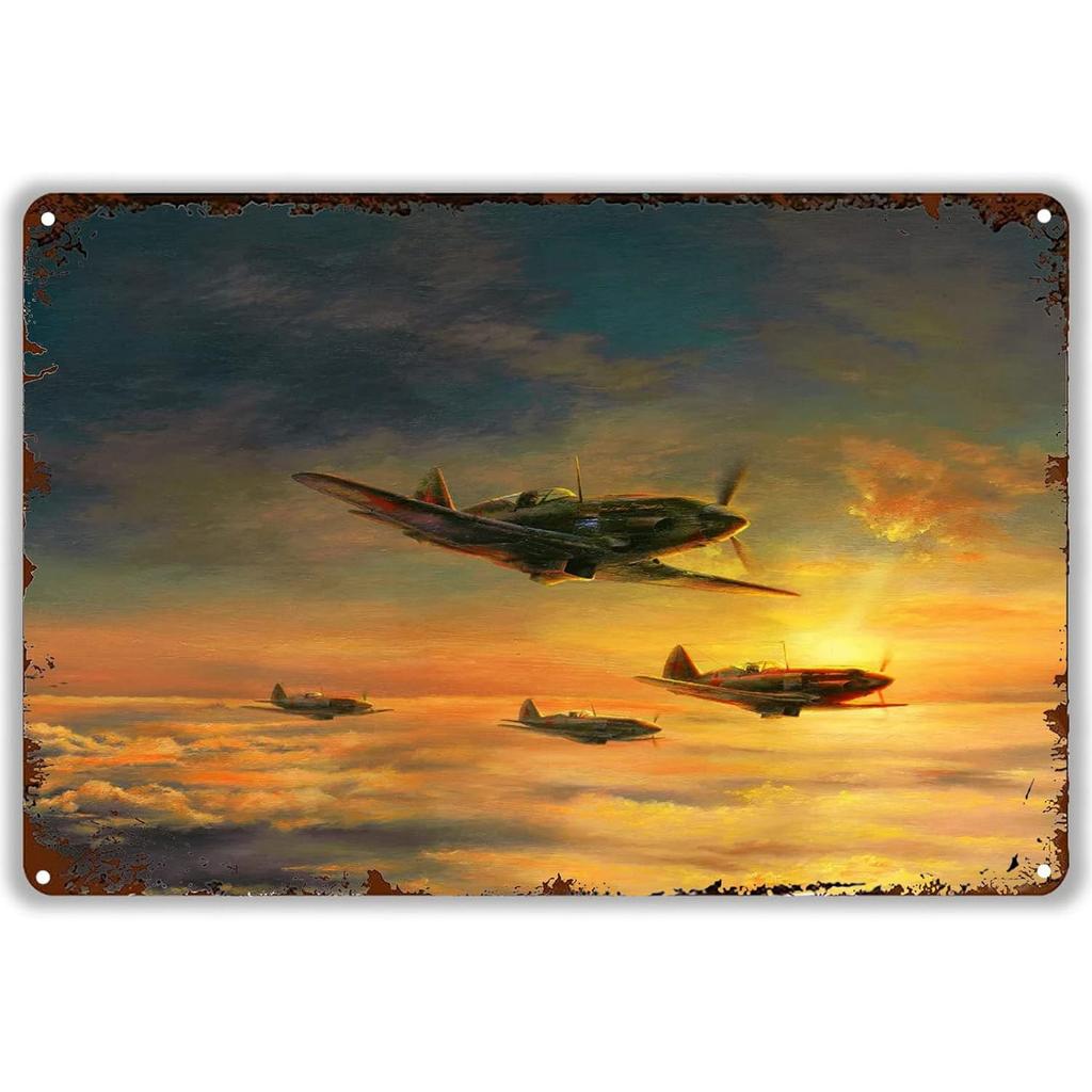 Military Metal Tin Signs Fight Plane Wall Art Poster Plaque Vintage Iron Painting Decoration for Home Cafe Washing Room Club