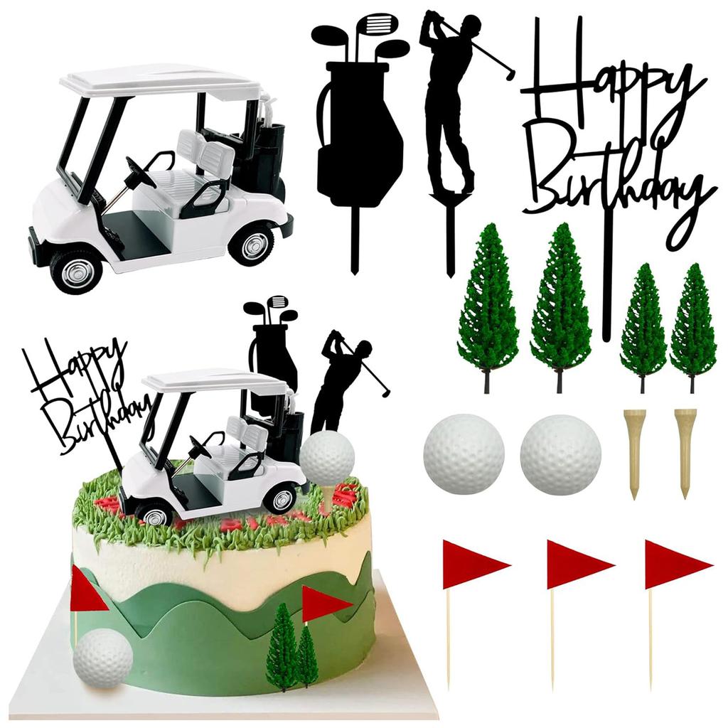 15Pcs Golf Cake Decorations Green Cake Topper Birthday Decorations for Golfers With Cart Flag Golf Balls for Men Sport
