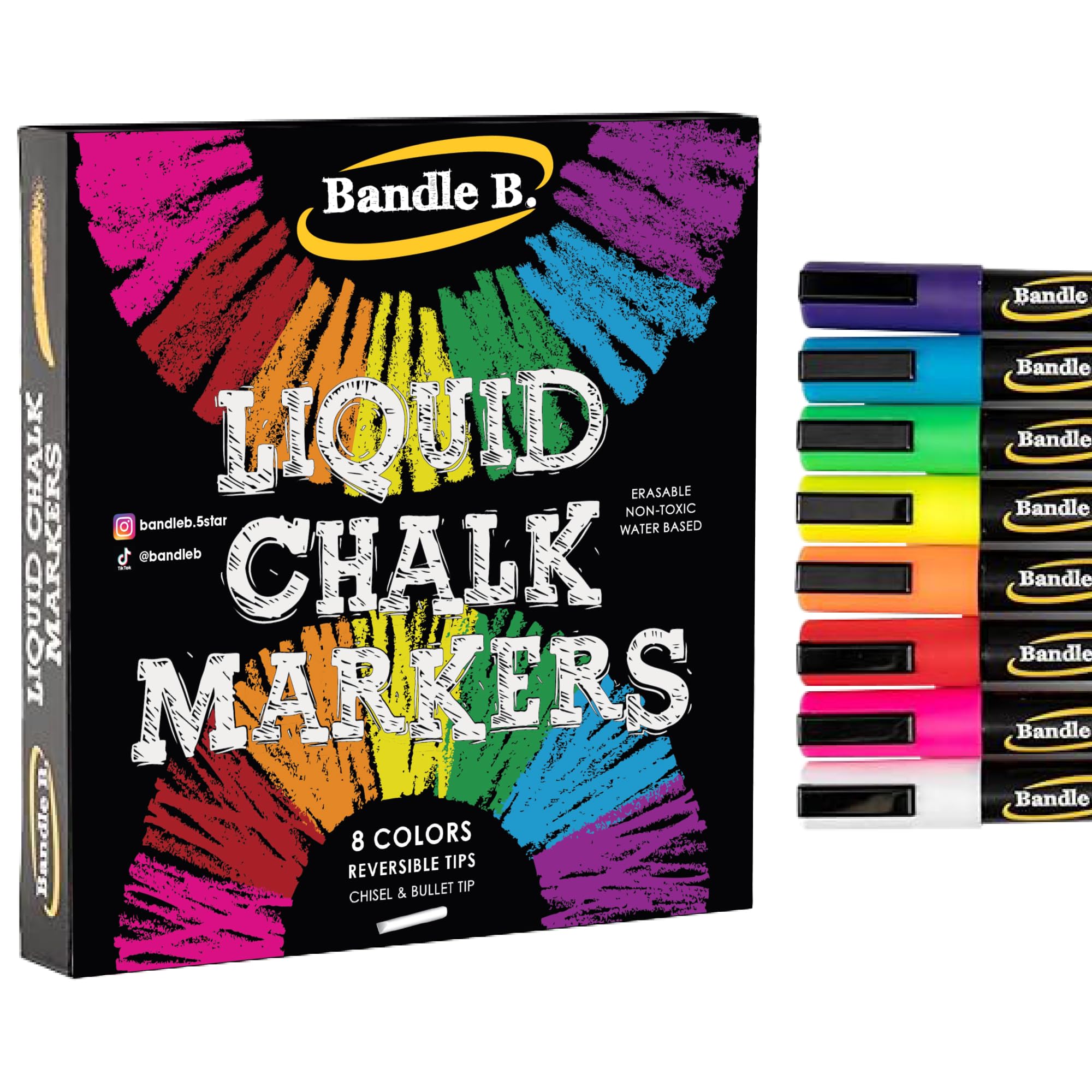 

Liquid Chalk Markers 8 Vibrant Reversible Vibrant Colors for Kids and and Any Occasion - Colors, Erasable, Non-Toxic, Water-Based, Tip, Adults, Glass, белый