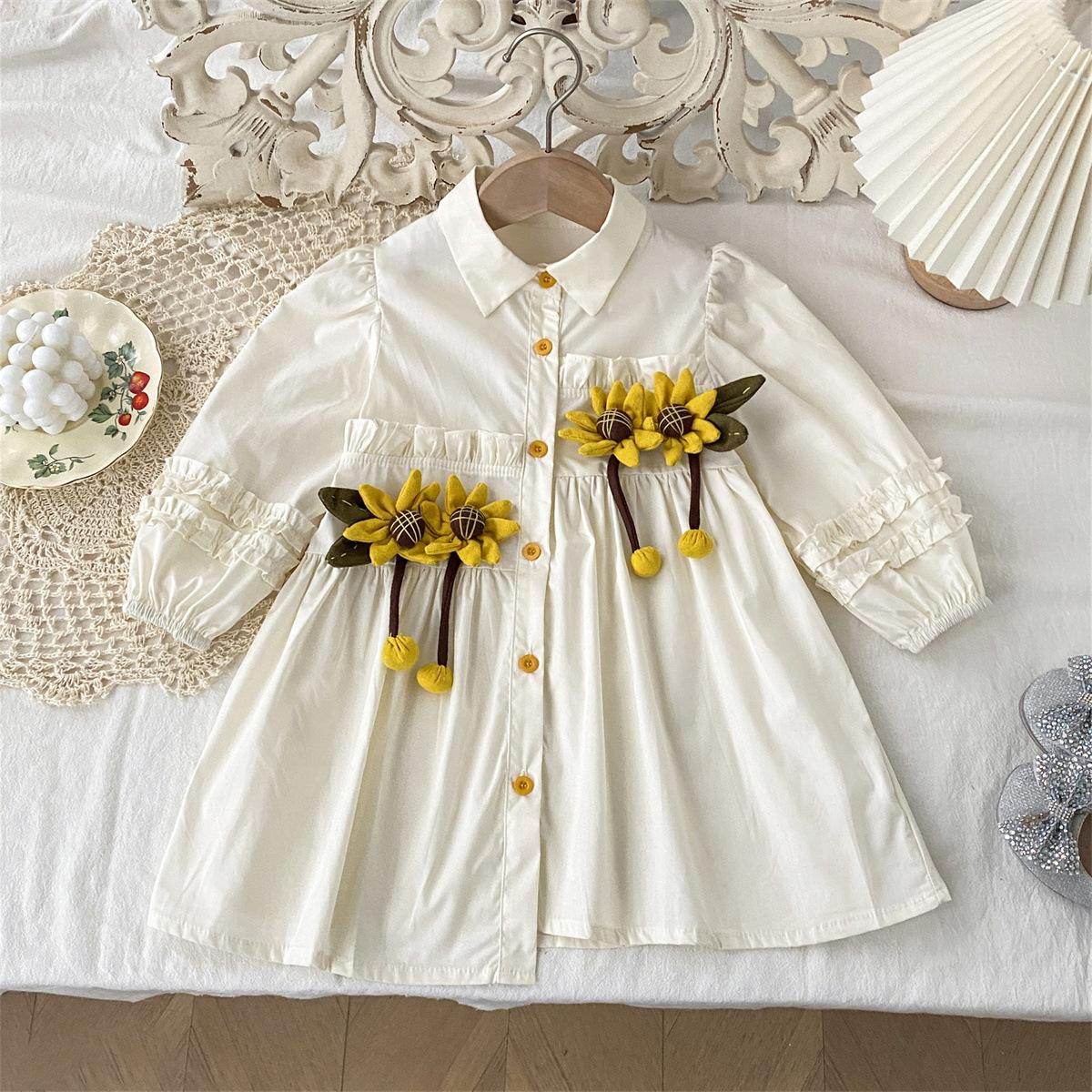 

Spring and Summer New Girls Dress Baby Girl Sunflower Cute Dress Shirt Dress 140cm бежевий