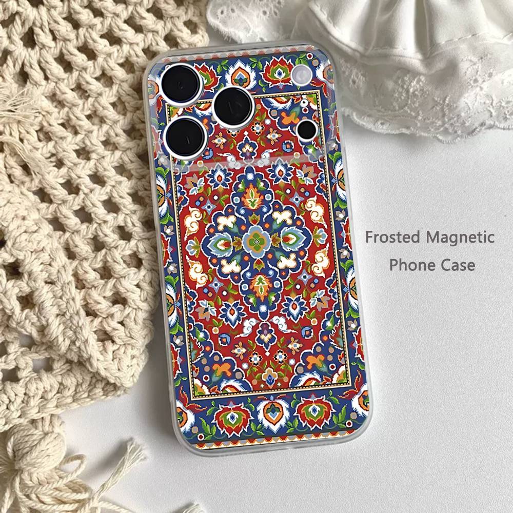 VINTAGE Persian Carpet Pattern For iPhone 11,12,13,14,15,17,16,Pro,Plus,E,Max,Air,Mini Clear Magnetic Frosted Cover