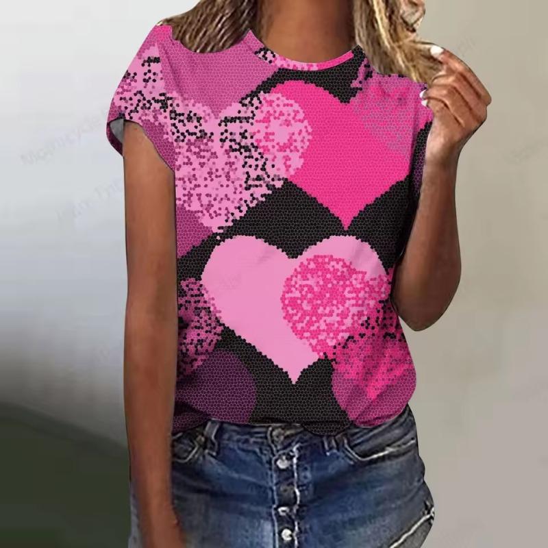 Liebesherz 3D-Druck T-Shirt Damenmode Übergroßes T-Shirt Harajuku Kurzarm Oberteile Tees Valentinstagsgeschenk T-Shirt O-Ausschnitt