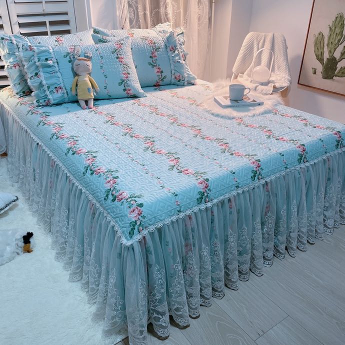 Luxury American Floral Bedding 100% Cotton Quilted Lace Ruffles Bed Skirt Mattress Cover Bedspread Pillowcases Nordic Size 1/3Pc