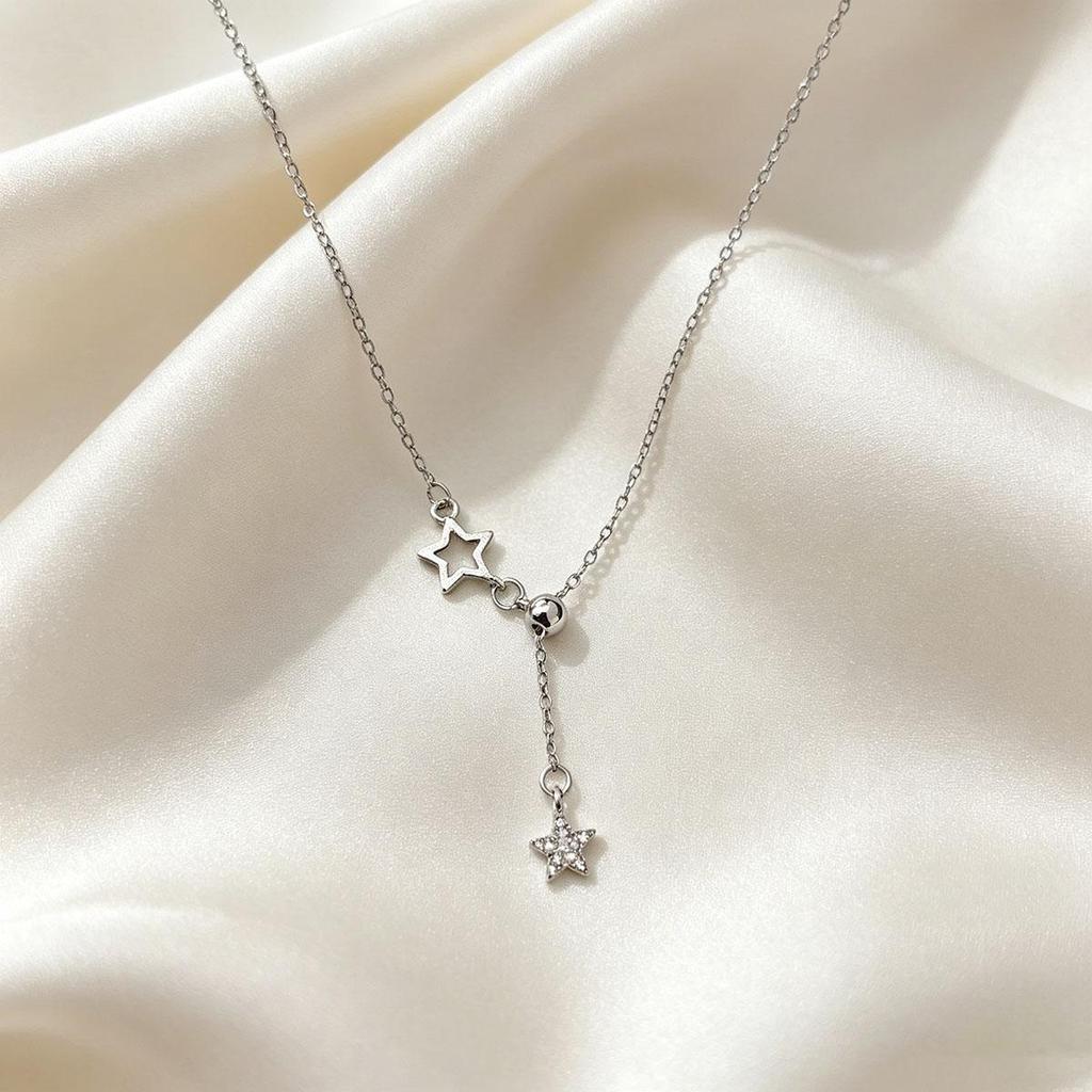 Korean Star Necklace for Women, Niche Design Everyday Clavicle Chain, Simple Gentle Atmosphere Pull Chain