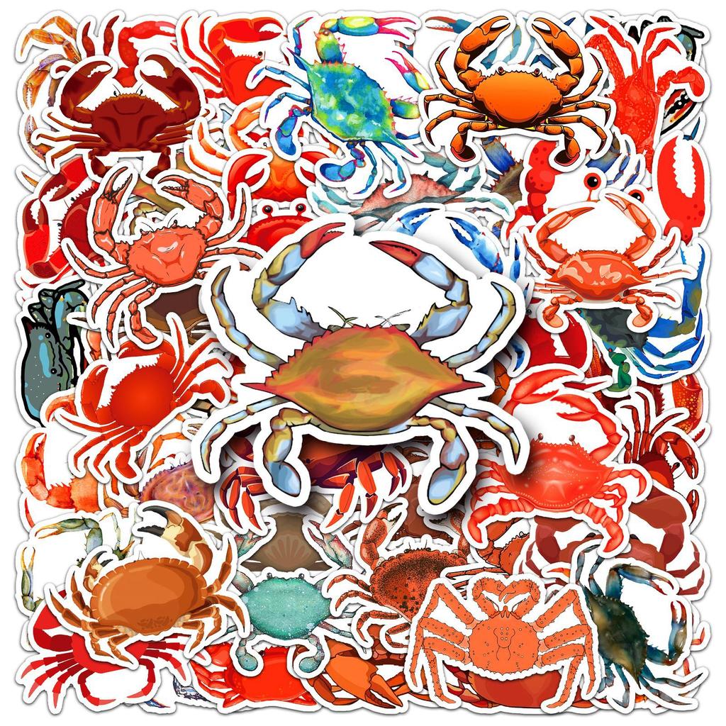 50 Crab Doodle Stickers Personalized Cartoon Marine Life Decorative Water Cup Mobile Phone Case Suitcase Stickers