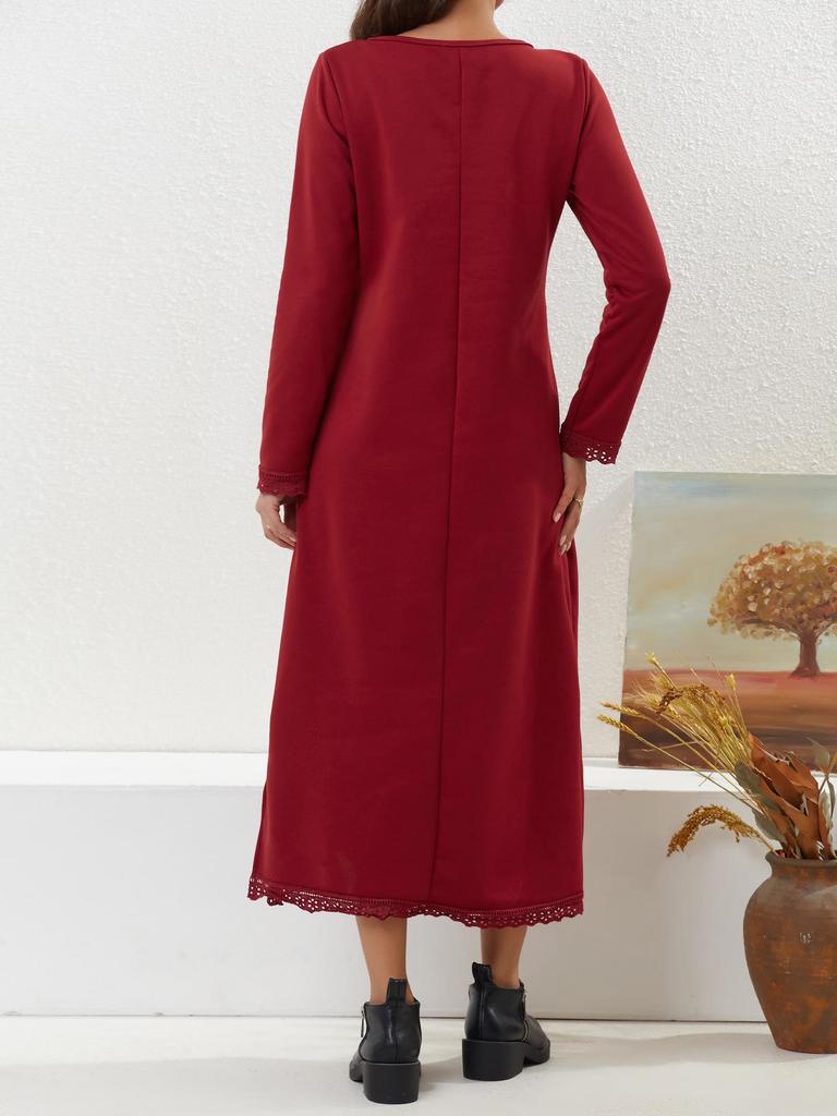 2023 Autumn Loose Plus Size Knit Lace Long Fleece Sweatshirt Dress