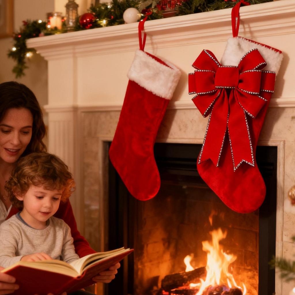 Christmas Bows Large Red with Glitter Gold Edge Christmas Decorations Tree Topper Bows for Indoor Outdoor Wall Front Door