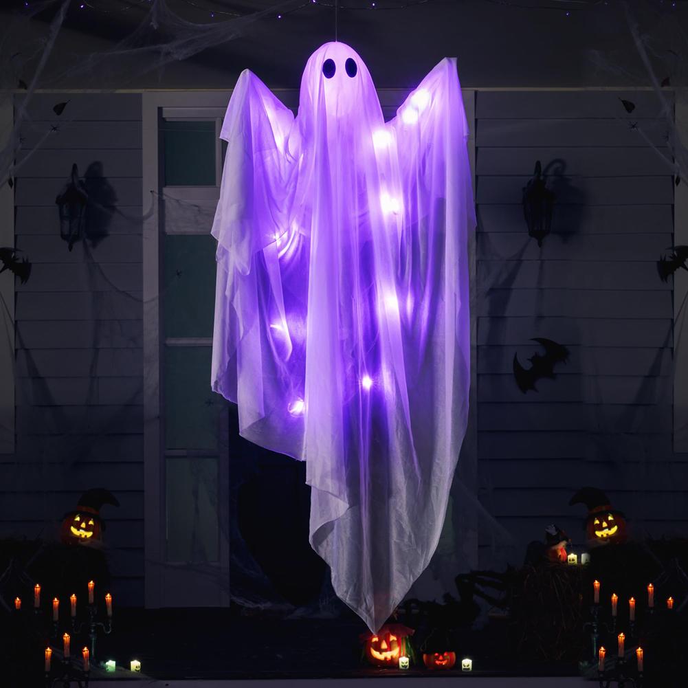Halloween Hanging Ghosts Light Battery Powered Lighted Ghost Horror Props Glowing Door Hanging Ghost for Horror Decoration Light