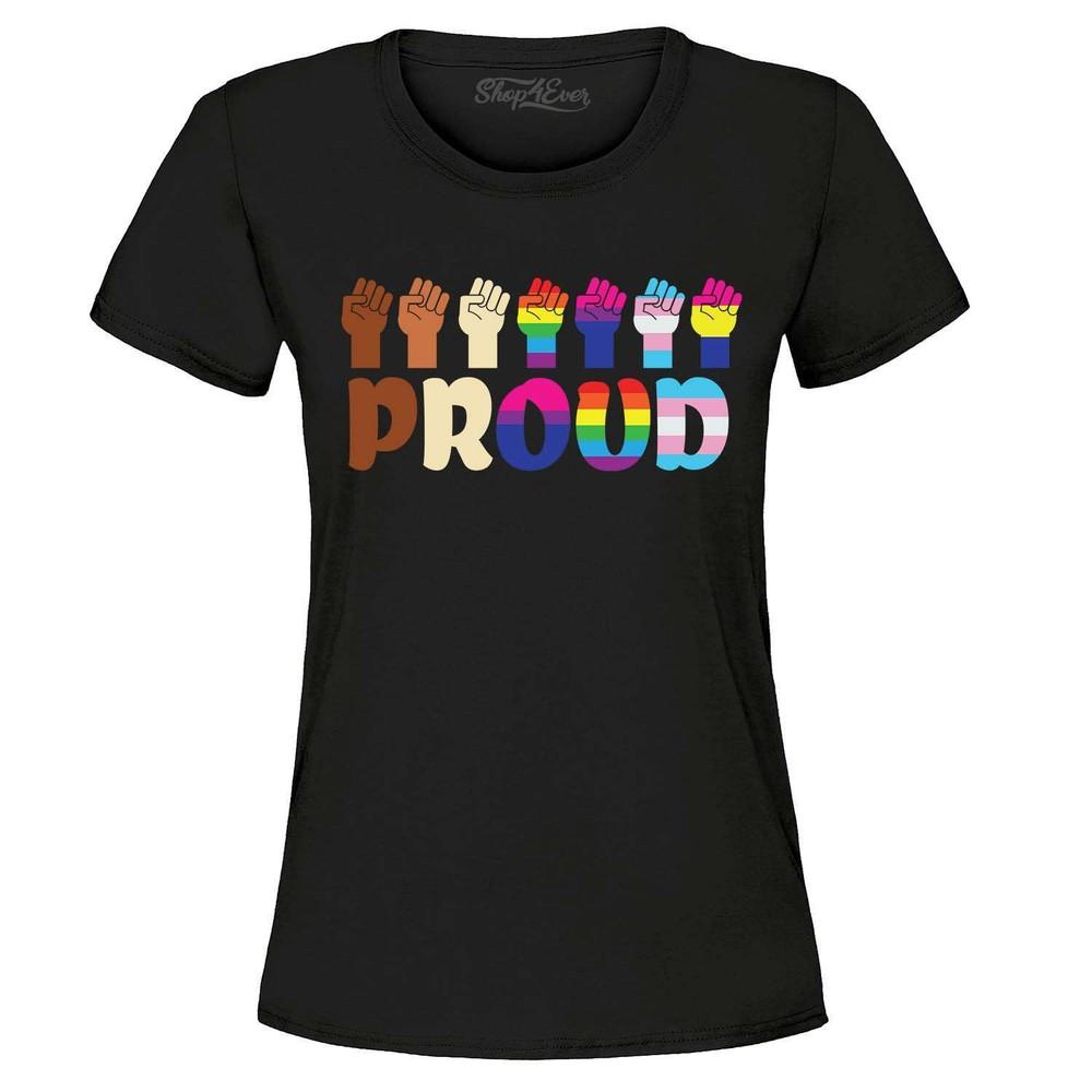 Proud Fists Rainbow Gay LGBTQ Diversity Women's T-Shirt Pride Shirts