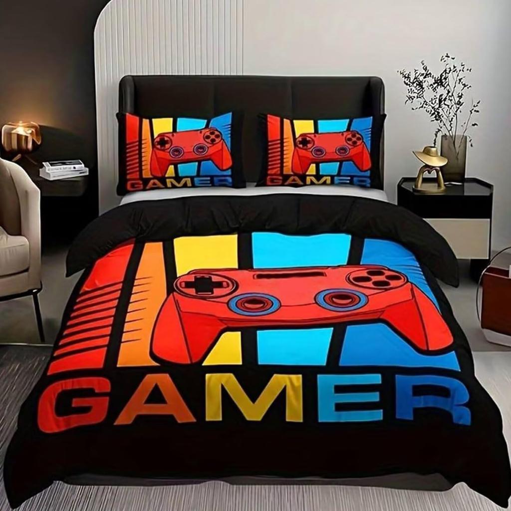 Spielkonsole Bettbezug Set Für Jungen Mädchen Kinder Weltraum Galaxie Gaming 3 Teile Mikrofaser Gamer Bettwäsche Teenager Bettdeckenbezüge