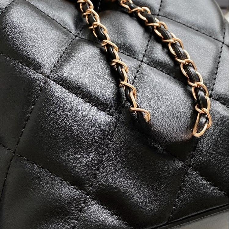Rhombus Drawstring Through Leather Gold Chain Mini Bucket Bag