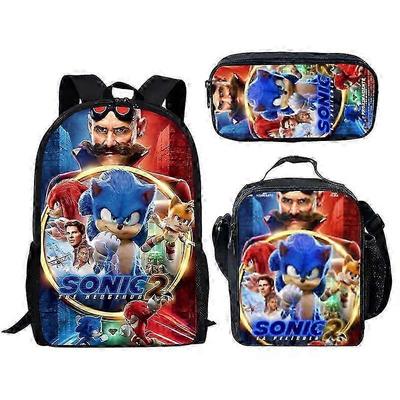 "Sonic Schoolbag Three-piece Set Primary School Bag Anime Cartoon Schoolbag Men's and Women's Backpack  26 -NMAOV"