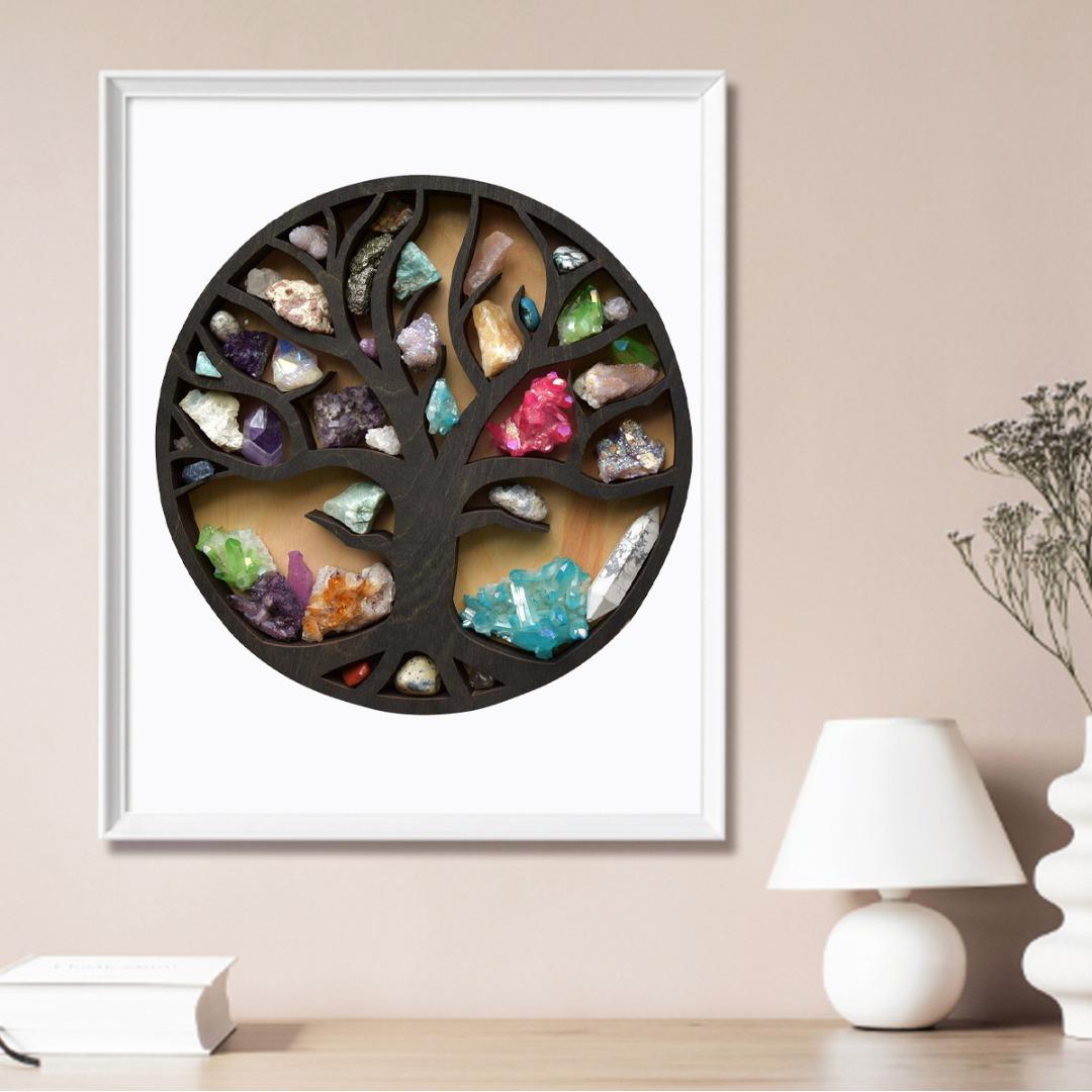 THINCAN Support D'affichage En Pierre De Cristal En Bois Pendule De La