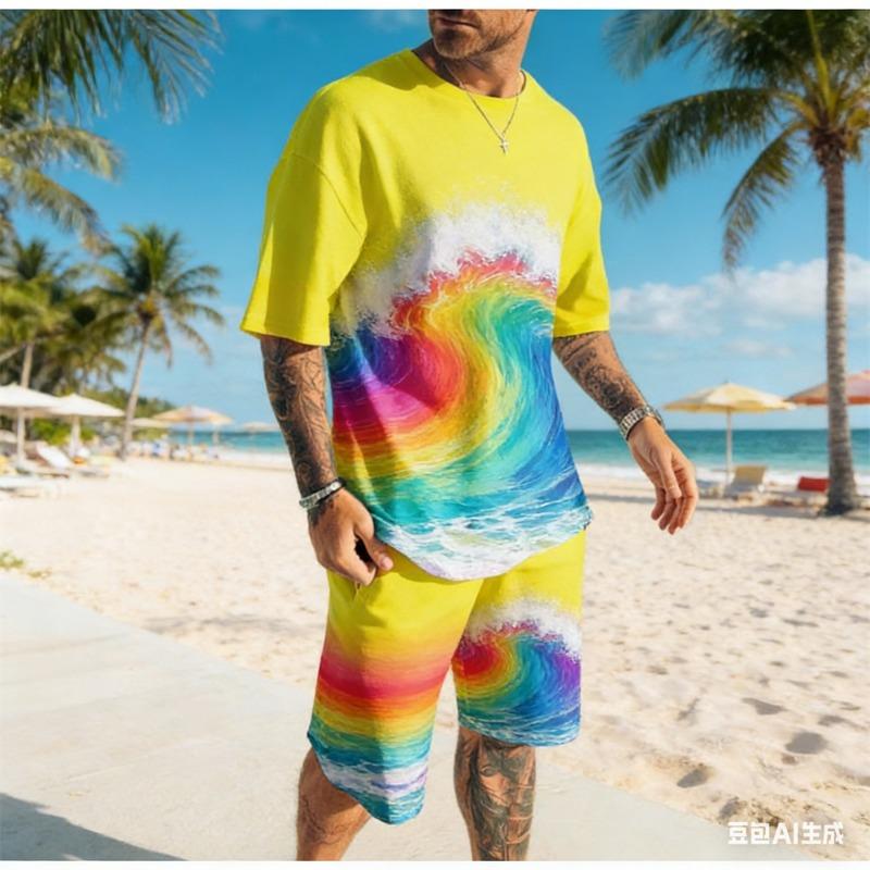 

Summer Men s T-Shirt Set For Hawaiian Style Two Piece XXS