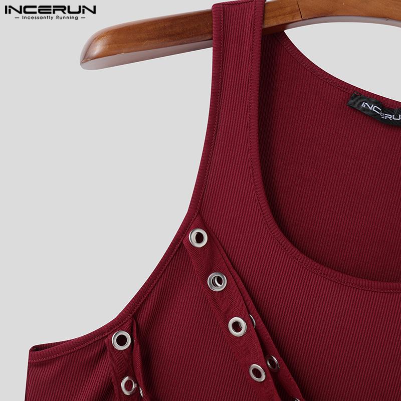 INCERUN Men Summer Sleeveless Strap Patchwork Casual Skinny Tank Tops