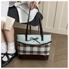 Trend Mint Green Lace Plaid Tote Bag Bowknot Polka Dot Shoulder Bag Cloth Large Capacity Patchwork Handbag Casual