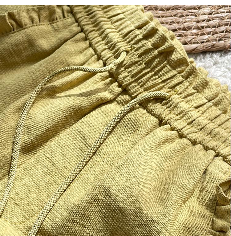 Women's Yellow Ruffled Wide-Leg Summer Shorts with Elastic Drawstring Waist