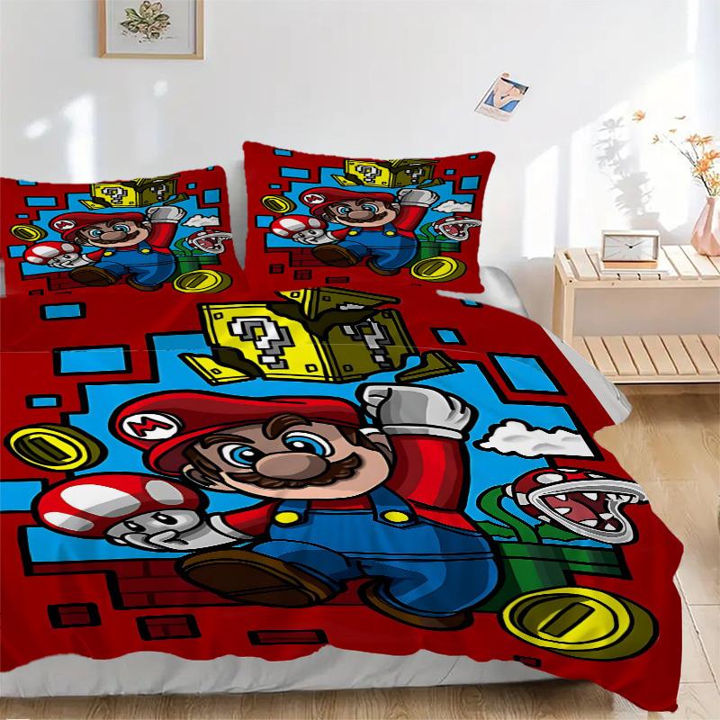 3pc Mario Adventure Bedding Set Guest Room Bedroom Decor Christmas Halloween Decor Birthday and Holiday Gifts- All Seasons 3pcs Quilt 129