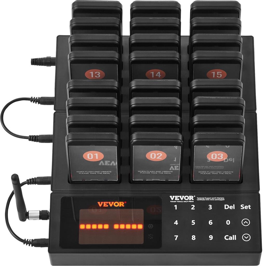 Restaurant Pager System, Wireless 400m Long Range Lineup Waiting Queue Signal, Guest Customer Calling Beepers with Vibration & Flashing, 24 Buzzers
