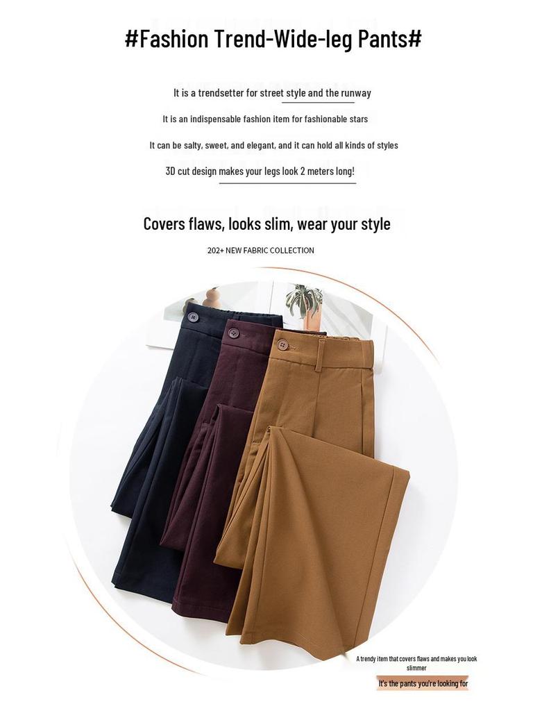 Women's High-End Wide-Leg Spring Pants: 2026 New Style, Loose Casual Straight-Leg, Long Fit