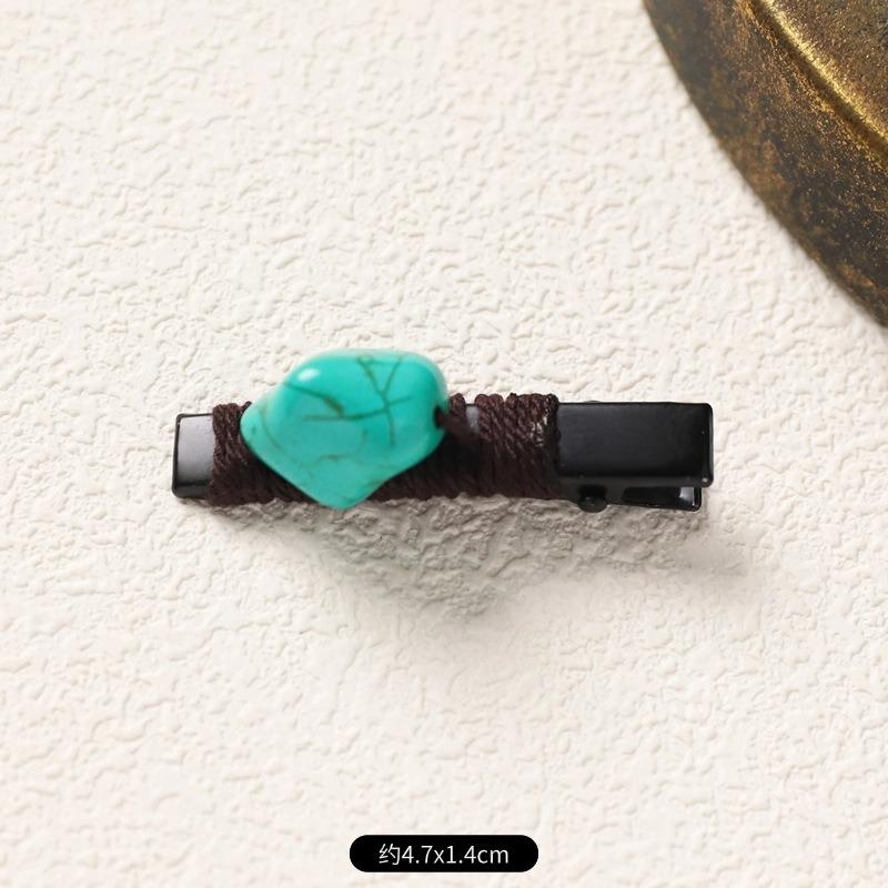 Retro Handmade Hairpin Niche Exquisite Woven Turquoise Beeswax Bangs Side Clip Tibetan Hair Jewelry