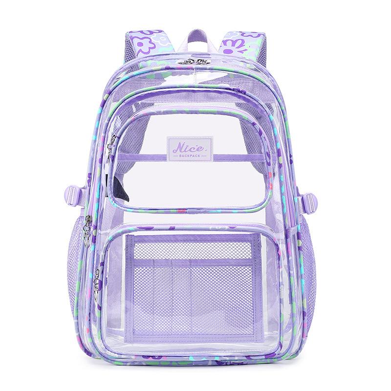 Clear Backpack for School Heavy Duty PVC school bags Student Transparent Bookbag for Girls Stadium Approved See Through Backpack фиолетовый