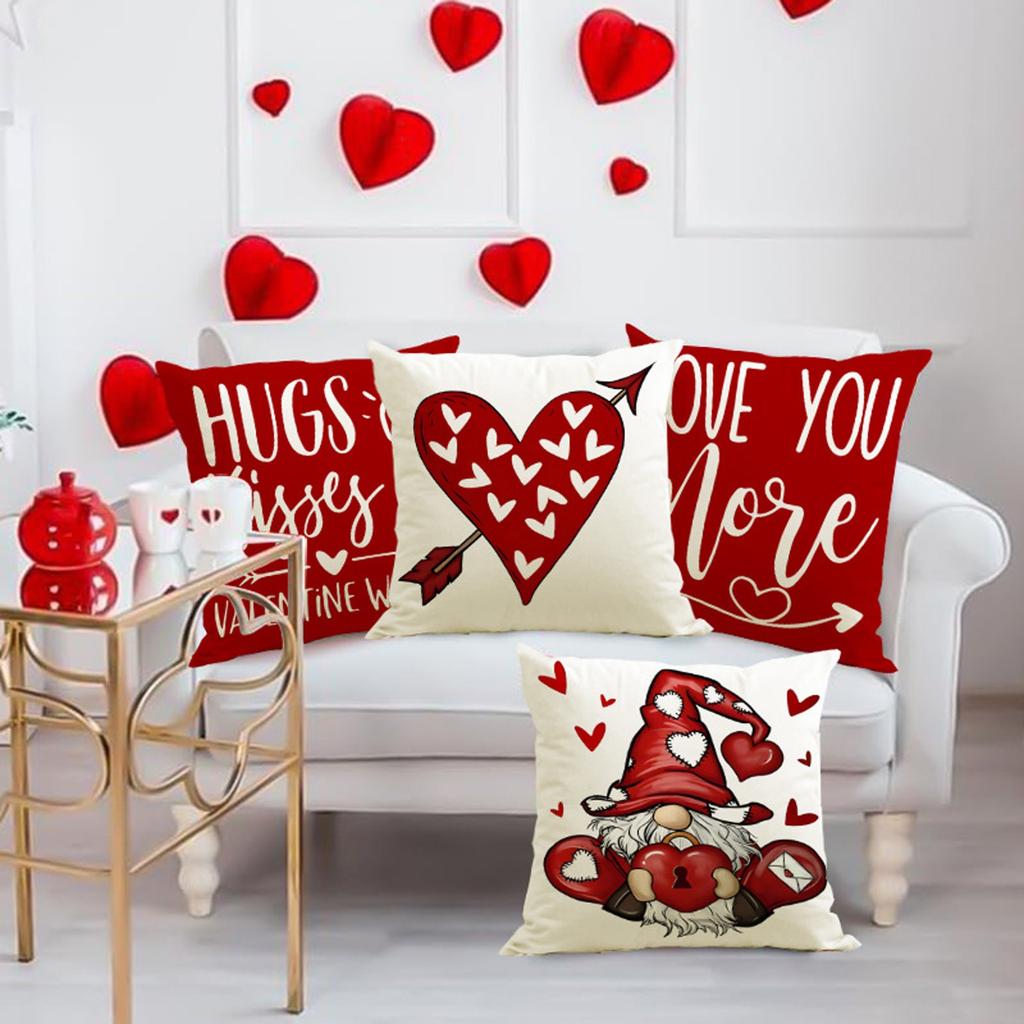 Valentine's Day Dwarf Pillowcase Linen Heart Printed Pillowcase