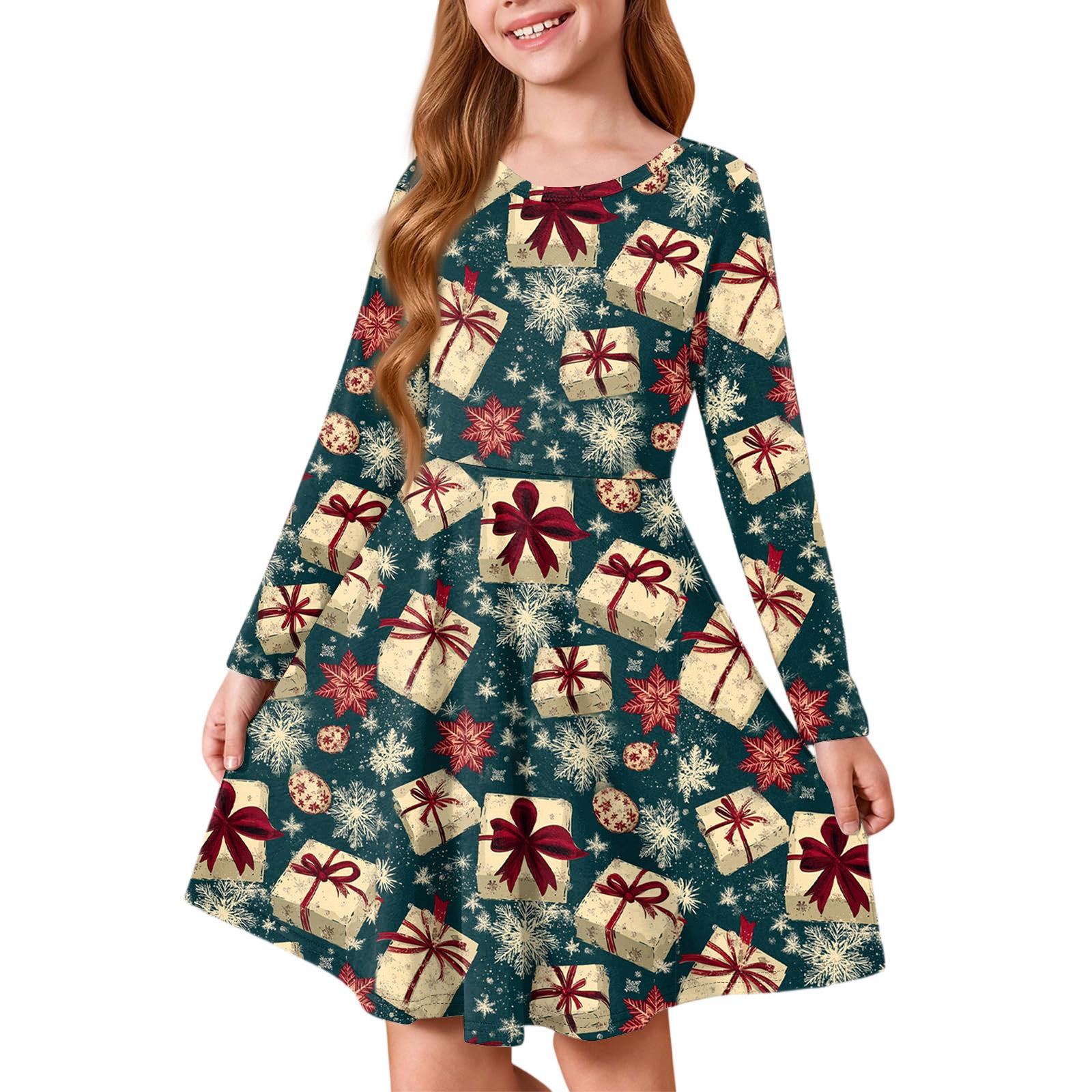 

Girls Princess Dress - Long Sleeve A-Line T-Shirt Dress Christmas Day 150
