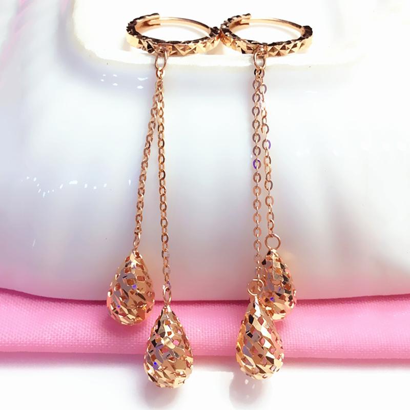 585 Purple Gold Plated 14K Rose Gold Shiny Drop Shape Earrings for Women Simple Hollow Craft Fashion Engagement Jewelry