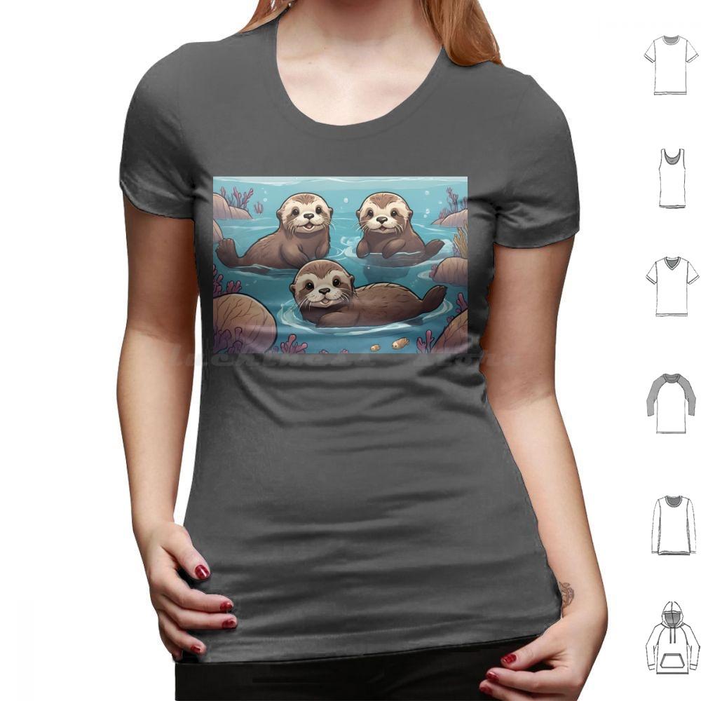 Playful Otters In The Ocean T Shirt Big Size 100 Cotton Otters Swimming Ocean Cute Adorable Family Joyful Playful Wildlife