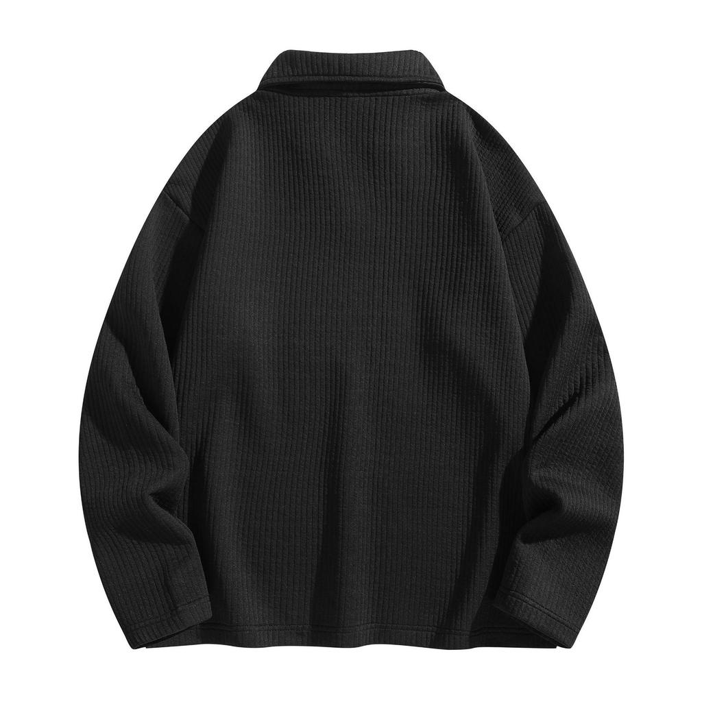 Herren Retro Strukturierte Polo Kragen Strick Kapuzenpullover - Lässiger Uni Farbe Pullover Stil