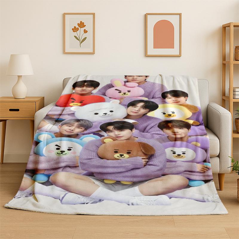 Kpop BBTS Fashion Group Star Flannel Blanket Soft Warm Throw Blanket for Bedroom Living Room Bed Travel Camping Picnic Gift