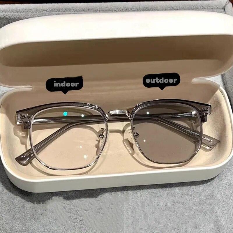 Ladies Fashion Photochromic Myopia Glasses Men Women Outdoor Color Changing Nearsighted Eyewear Vintage Minus Diopter Eyeglasses