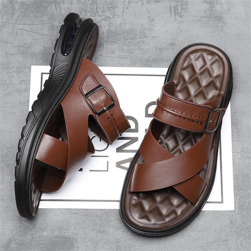 Summer Mens Slippers Fashion Casual Beach Shoes Luxury Leather Slippers for Men Comfort Flat Slippers Big Size48 Chanclas Hombre
