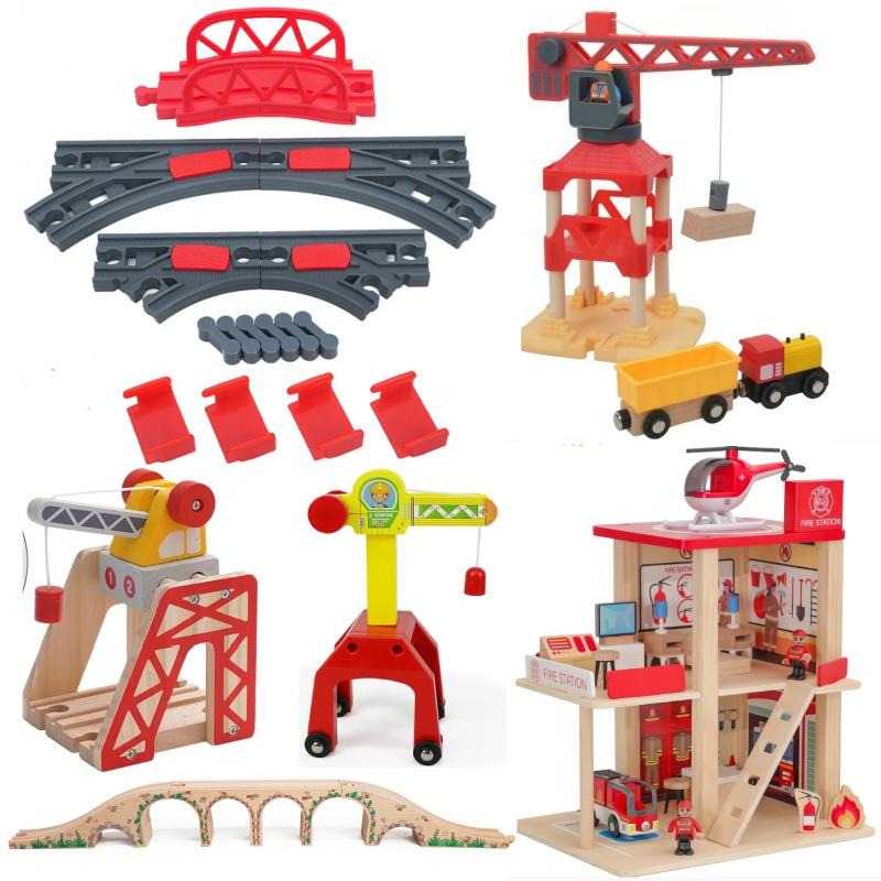 Turm Zugstreckenzubehör Spielszene Dekoration Bahnhof Brücke Tunnel Hochbaugleis Spielzeug für mit Zug Holz