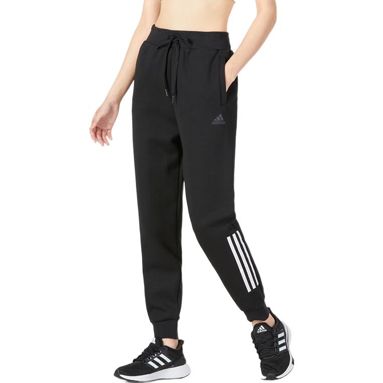 Adidas Женские спортивные брюки с принтом логотипа и манжетами на шнурке — фото 4