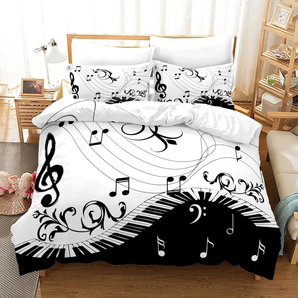 Music Bedding Set Twin Queen Musical Notes Duvet Cover For Kids Teens Girls Boys Bedroom Decor Piano Keyboard Comforter Cover