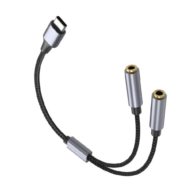 TypeC to 3.5mm Headphones Mic Splitters Adapters for Double-Plug Gamings Headsets