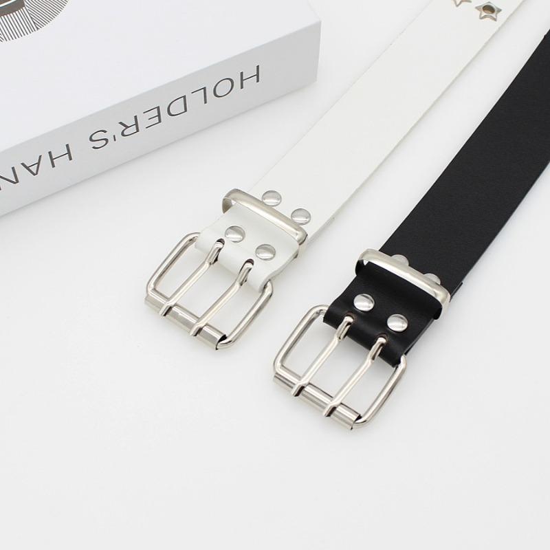 Korean Style Hollow Out Punk Belt | Women's Fashion Star Eyelet Decor Hip-Hop Double-Row Waistband for Casual Wear