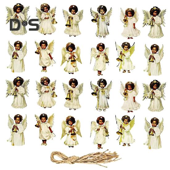 

24 шт. Дерев яний кулон-ангел для хлопчиків та дівчаток, підвісна прикраса, дитяча форма, фестивальна прикраса для ялинки, для декору стіни, дверей, вікна B